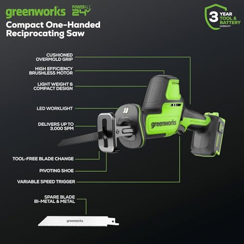 Greenworks 24V 5pcs Brushless Power Tool Combo kit: 310 in. -lbs Drill Driver, 1950 In. Ibs Impact Driver, Reciprocating Saw, Circular Saw, Flashlight With 3×2Ah Batteries & 2×Fast Charger - size: 5PCS Combo Kits