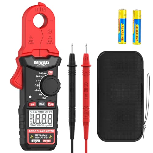 KAIWEETS Digital Clamp Meter with Round Jaw, Automotive Multimeter, NCV, 2000 Counts, Amp Voltmeter, Accuratly Measure AC/DC Current & Volatge, Resistance, Diode, Capacitance, Continuity, Frequency - color: Red