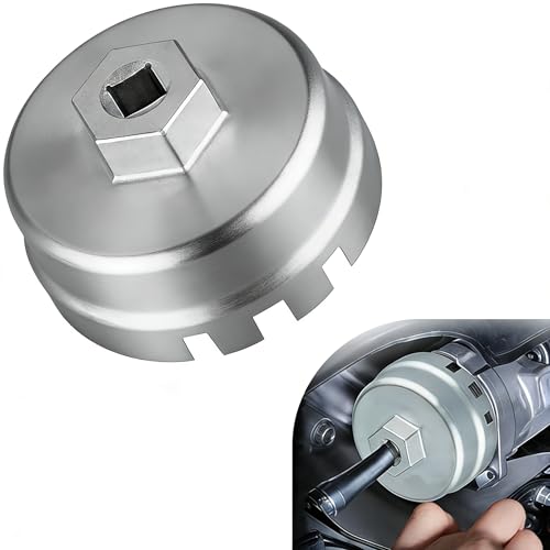 1 PC 64.5mm Oil Filter Socket Wrench,Oil Filter Cap Removal Tool with 3/8" Calibre 14 Notches 6 Slots 2.0L-5.7L Engine, Compatible with Toyota Corolla Prius Lexus (Silver) - color: Silver