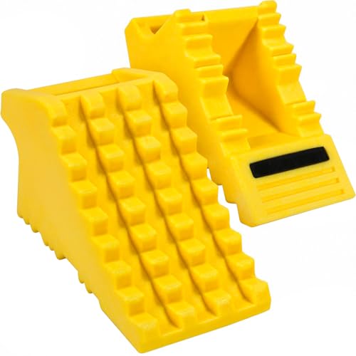 MaxxHaul High Visibility Poly Foam Wheel Chock 2-Pack | 8" x 4" x 4" Lightweight Tire Stop | Slip-Resistant Rubber Base | Built-in Handle | Safety Yellow (50503) - color: YELLOW