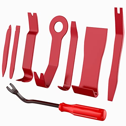 Nilight 8pcs Auto Trim Removal Tool Set, Interior Car Panel Clip Fastener Removal Kit No-Scratch Removal Tool Kit for Car Audio Dash Window Molding Fastener Remover Tool Kit (Red) - color: Red, size: 8Pcs