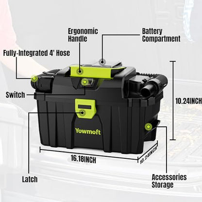 20V Cordless Shop Vac, 2.5 Gallon Shop Vacuum with 4.0Ah Battery(2 Packs)