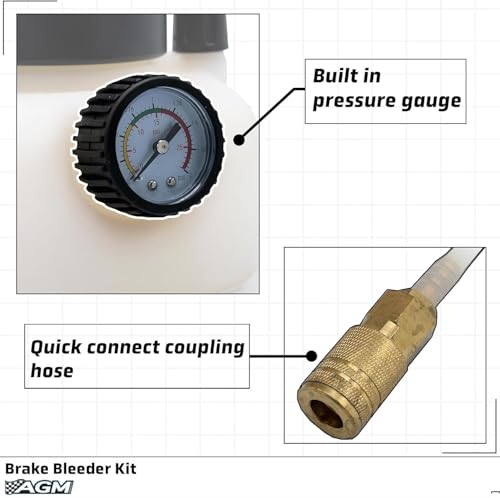 3L Capacity Professional Pressure Vacuum Brake Bleeder Kit - One Man Brake Bleeder Kit works w/ ABS, Air Compressors - Includes 1L Catch Bottle, Syringe, Filler Cap Wrench - Break In Kits for Vehicles