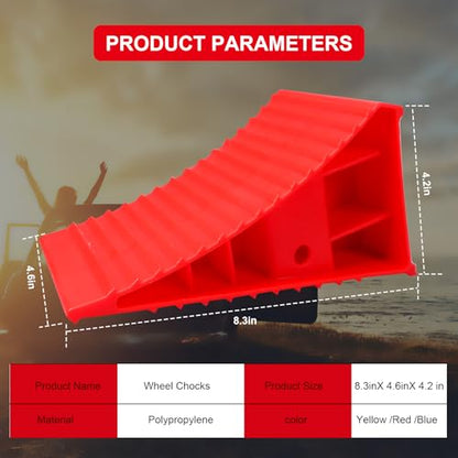 4Pack Wheel Chocks for RV Trailer Non Slip Heavy Duty Red Camper Wheel Chocks with Handle for Easy Removal Polypropylene Wheel Stoppers for Cars Campers Trucks Rvs - color: 4PC Red
