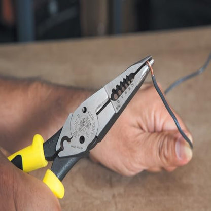 Klein Tools J207-8CR Needle Nose Pliers, Made in USA, All-Purpose Linesman Pliers for Crimping, Looping, Cutting, Stripping, Crimping, Shearing - style: Crimper