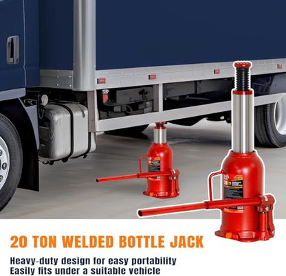 20 Ton Hydraulic Bottle Jack, 40,000 LBS Heavy Duty Welded Steel Auto Lift Jack with Adjustable Height, Overload Protection, Leak-Free Pump, for Truck, RV, Industrial and Garage Use, Red - color: Red