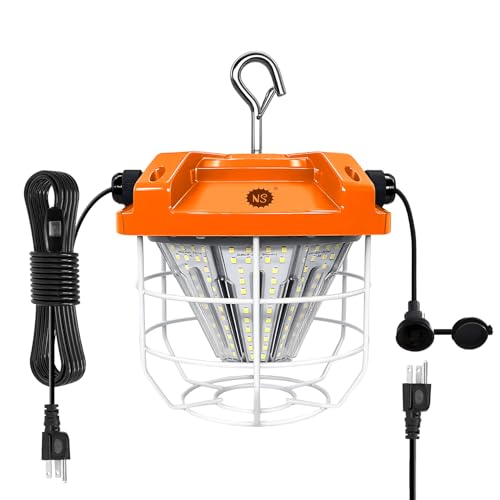 NS LED Temporary Work Light 100W 15000LM 5000K Daylight White, Portable Hanging Construction Light with Hook, Linkable High Bay Job Site Lighting, IP65 Waterproof for Indoor Outdoor Workshop Area - size: 100Wattage