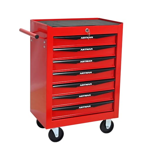 Rolling Tool Box with Wheels, Mechanics Tool Chest with 7 Drawers, Tool Box Organizer with 7 Tool Storage Boxes, Lockable Tool Storage Cabinet for Home Garage Workshop Warehouse Repair Shop, Red - color: Red, size: 7 Drawer