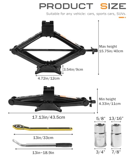 SCUARI Car Jack,Car Jack and Stand Kit,2 Ton Scissor Jacks,Cars Accessories Auto Emergency Kit with Lug Wrench,Jacks for Cars,Lug Wrench Tire Changing Kit,Portable Tire Changing Kits for SUV