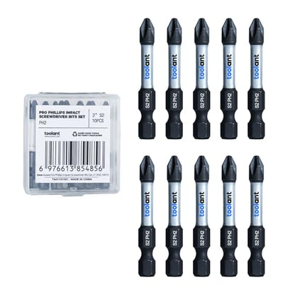 toolant 2 Inch Phillips Bit#2 Magnetic Anti Slip Impact Screwdriver Bits Set(10Pack) - color: 2"*10pcs, size: PH2