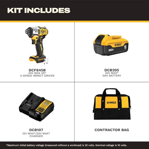 DEWALT 20V MAX Impact Driver, Cordless, 3-Speed, Battery and Charger Included (DCF845P1) - style: 20V MAX Impact Driver Kit