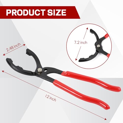12" Adjustable Oil Filter Pliers, Oil Filters Removal Specialty Tool, 3-Position Oil Filter Wrench Removal Tool for 50-150mm Engine Filters, Conduit, Fittings, Car Accessories
