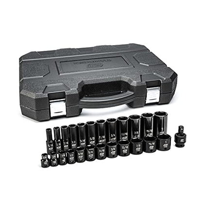GEARWRENCH 25 Pc. 3/8" Drive 6 Pt. SAE Impact Socket Set, Standard & Deep - 84919N - size: 3/8" Drive