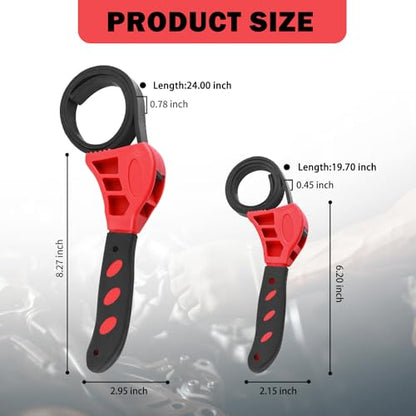 2PCS Rubber Strap Wrench Set,Adjustable Strap Wrench Plumbing with Large 24 in and Small 19.7 in,Non-Slip Oil Filter Straps Wrenches for Oil Filters,Faucet,Pipes,Sink