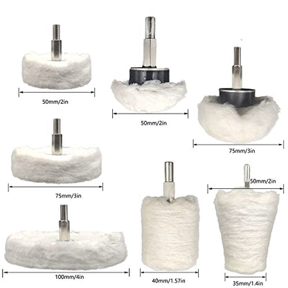 14 Pcs Polishing Wheel Kit for Drill - Buffing Pad Set With 2 Compounds and 5 Felt Wheels for Aluminum, Stainless Steel, Chrome, Metal, Glass, Car Detailing