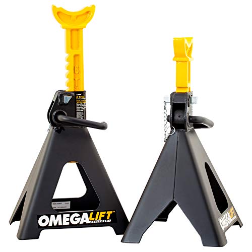 32068 Heavy Duty Jack Stands 6 Ton Pair - Double Locking Pins - Handle Lock and Mobility Pin for Auto Repair Shop with Extra Safety, Black