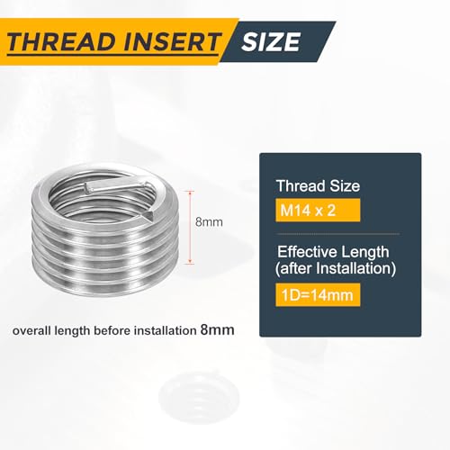 HARFINGTON 20pcs Wire Thread Repair Inserts M14 x 2 x 1D (14mm) Metric 304H Stainless Steel Helical Coiled Wire Screw Threaded Sleeve Sheath for Automotive Repairs - size: M14 x 2 x 1D
