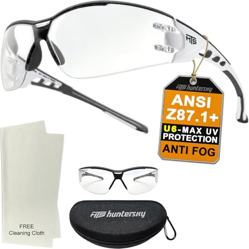 HTS HUNTERSKY Super Flexible Lightweight Anti Fog Wrap-Around U6 Clear Shooting Safety Glasses with ANSI Z87.1 Scratch Resist - color: Black / Clear (With Case)