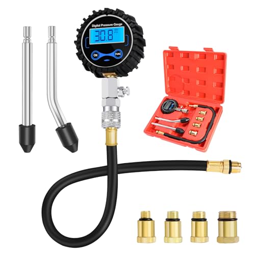 BETOOLL 8pcs Compression Tester Automotive - Digital Compression Gauge 0-300PSI for Petrol Engine Cylinder Compression Test Tool Kit with Adapters & Hose - color: Red