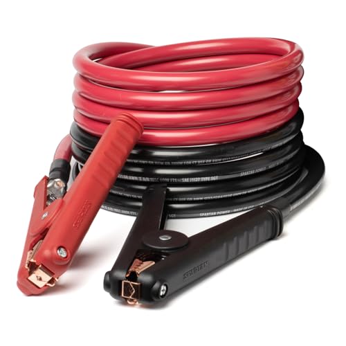 Spartan Power Heavy Duty Jumper Cables with Alligator Clips, 100% Pure Copper Wire, Positive & Negative Leads Battery Cable, Made in the USA - 1/0 AWG Gauge Cable, 10 ft - size: 1/0 AWG 10 Foot