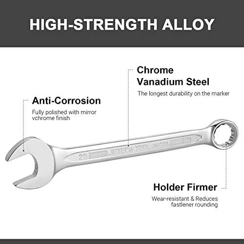 Jetech 29mm Combination Wrench, Metric 12-Point Chrome Vanadium Steel Spanner, Industrial Grade with 15-Degree Offset, Sand Blasted Finish, Heat-Treated Forged Tool - size: 29mm