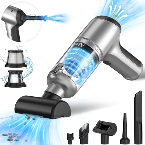 AHNR Handheld Car Vacuum Cleaner Cordless with Brushless Motor, 20000PA High Power Vacuum Cleaner & Air Duster, 3 in 1 Keyboard Portable Mini Hand Held Vacuums Cleaner for Car Home - color: Black & Silver