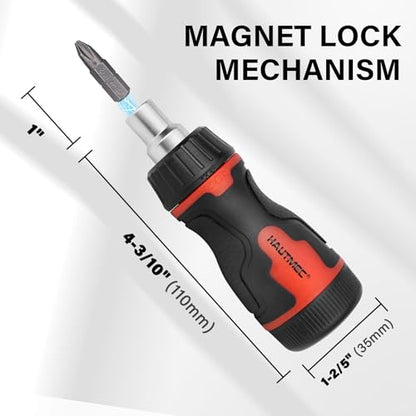 HAUTMEC 8-in-1 Stubby Ratcheting Screwdriver Set, Multi Screwdriver Tool All in One, Ratchet Short Screwdriver Set with Multi Bit Screw Driver for Use in Confined Space, Chrome Vanadium Steel Shaft - color: 8-in-1 Ratcheting