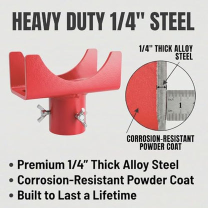 2-in-1 Bottle Jack Adapter with Triple-Lock for 3"/4" Round & 2" Square Axle Tubes - Universal Wobble-Free Fit for 2T-12T Bottle Jacks, Heavy Duty 1/4" Steel Saddle for RV, Truck, Trailer - color: Red