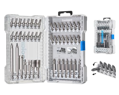 toolant Complete Screwdriver Bit Set, 46-Piece S2 Steel Driver Bits Set with Storage Case – Hex, Torx, Phillips, Slotted, Square,Nut Driver– for Home DIY, Appliance Repair，Beginner-Friendly - size: 46-Piece