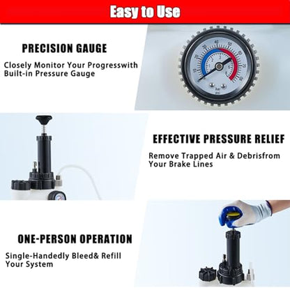 altivox 3L Manual Brake Bleeder Kit with Vacuum Pump – Compatible with Toyota & European Cars (Includes 1 Aluminum Adapter for Toyota + 2 Universal 45mm Caps + 150cm Hose + 1L Oil Bottle) - color: for Toyota & EU Model