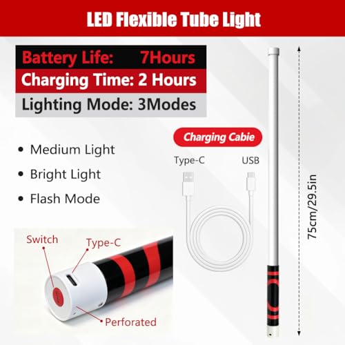 Abnaok Flexible LED Flashlight Stick, 30 in Bendable Mechanic Light with High-Lumen LED, Rechargeable Bendable Flashlight, 3 Lighting Modes, Automotive Illumination Tool for Mechanic Car Repairs