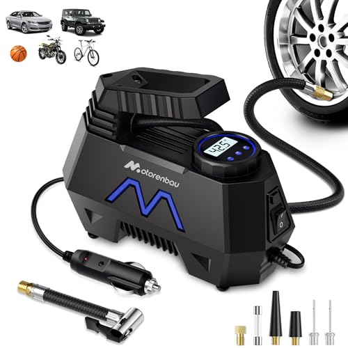 Tire Inflator Portable Air Compressor, Air Pump for Car Tires, 9.84Ft Cord-12V DC-Powered Auto Pump with Digital Pressure Gauge, LED Light-Car Accessories for Car, Motorcycles, Bicycle, Ball, Balloons - color: Blue