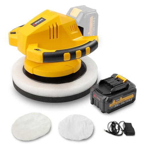 Wagan EL6404 OneVolt Cordless Polisher 10 XL Dual Action 10 Inch Buffer Kit with Dual-Handle, 6 Variable Speed 1500–3000 RPM, Includes 21V 3.0Ah Rechargeable Battery for Car Waxing and Detailing