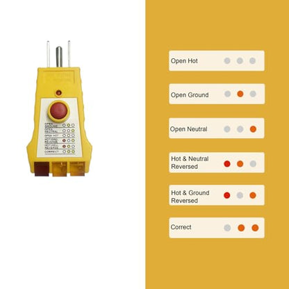 Outlet Tester with GFCI Check - Grounding & Receptacle Circuit Tester, Electric Outlet Tester Plug in, Automatic Electric Circuit Polarity Voltage Detector Breaker Finder (Yellow)