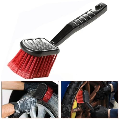 Car Detailing Wheel Brush with Ergonomic Grip - Soft Bristle Rim Cleaner for Brake Dust on Alloy Wheels - Flexible Tire Brush for Engine Bay - 10.24 Inch