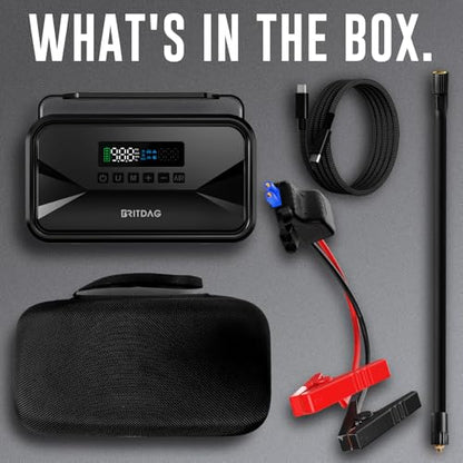 Portable Car Jump Starter with 150PSI Air Compressor | 2000A Peak, 12V Lithium Battery Booster, PD45W Power Bank, Emergency Tire Inflator for Cars, Trucks, RVs & Outdoor Gear