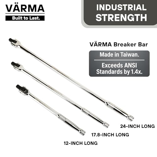 1/2-Inch Drive Breaker Bar, 12-Inch – Heavy Duty CR-MO Head & 18mm Thick Shaft – Dual-Knurled Non-Slip Grip, Constant Tension Flex Head, Premium Mirror Chrome Finish - size: 1/2" Drive x 12"