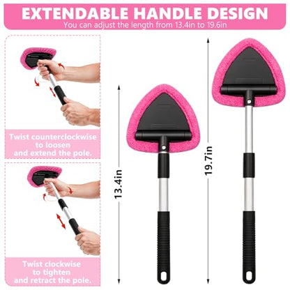 Windshield Cleaning Tool, 13PCS Car Detailing Kit Interior Cleaner, Car Window Cleaner with Extendable Handle, Car Interior Cleaning Kit with Detailing Brushes for Women Men (Pink) - color: pink