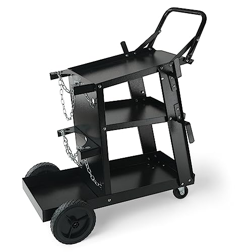 VEVOR Welding Cart, 3-Tier Welder Cart Heavy Duty with 400 Lbs Weight Capacity, 360° Swivel Wheels, Tank Storage Safety Chains, Rolling MIG Welder Cart for TIG, ARC, MMA, Plasma Cutter Welding Machine