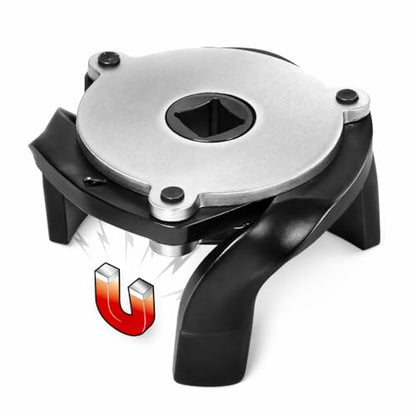 Powerbuilt Universal and Auto-Adjusting Spider 3 Jaw Oil Filter Wrench, 2-5/16" to 3-9/16" (60mm to 90mm) Range, Built-in Magnets and Spring-Loaded Steel Jaws Hold Onto Filter, 3/8-in. Drive - 240245 - style: 3-Jaw Magnetic