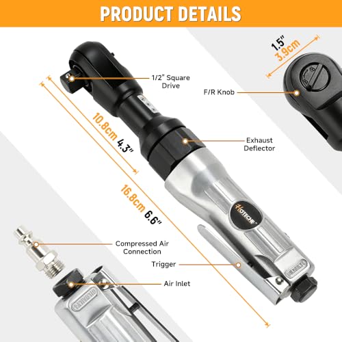 Hoteche 17-Piece Air Tool Kit, 1/2" Air Impact Wrench & Air Ratchet Wrench Combo Set, Pneumatic Tool Kit with Carrying Case and Impact Socket Set (9-27mm) for Automotive Repair & Maintenance