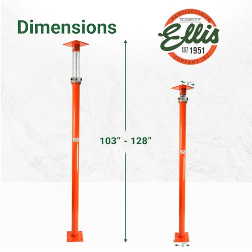 ELLIS Heavy-Duty Adjustable Steel Shore - Basement House Jack for Floor Leveling, Foundation, Beams & Concrete Bracing - 27,000 lb Capacity, 103"-128" Adjustable Support - size: 103" - 128" Adj. Safe Load Capacity (27,000 lb)