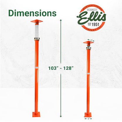 ELLIS Heavy-Duty Adjustable Steel Shore - Basement House Jack for Floor Leveling, Foundation, Beams & Concrete Bracing - 27,000 lb Capacity, 103"-128" Adjustable Support - size: 103" - 128" Adj. Safe Load Capacity (27,000 lb)