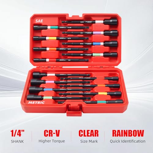 Nut Driver Set, Color-Coded Magnetic Nut Driver Set, 6 Inch, 1/4" Hex Shank, SAE & Metric, Extra Long - size: 16 PCS Magnetic Nut Driver Set