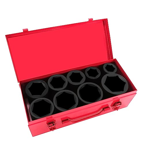 TONYNOL 1 Inch Drive Deep Impact Socket Set,9 Pieces,6-Point,SAE Sizes (1",1-1/8",1-1/14",1-3/8",1-1/2",1-5/8",1-3/4",1-7/8",2"),Cr-Mo Steel - size: 1"Drive 9PC SAE (1"-2") Deep