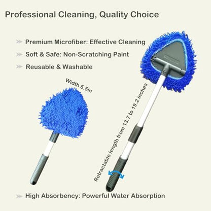 Premium Clay Towel & Windshield Cleaning Tool Kit – 4 Reusable Microfiber Pads, Extendable Handle & Detailing Clay Towel – Car Glass & Paint Care Combo