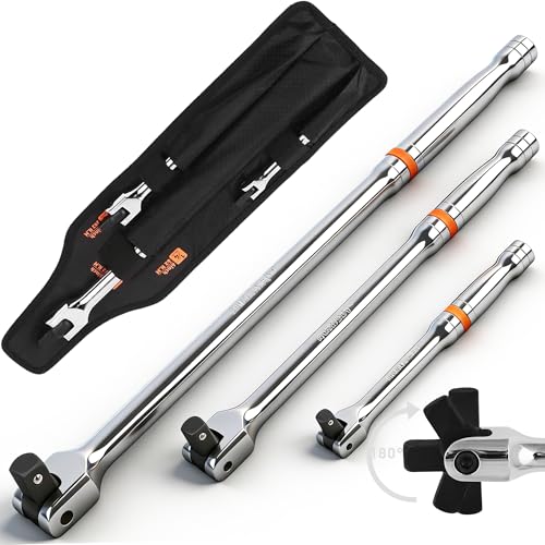 HORUSDY 3-Piece Breaker Bar Set with 180° Rotatable Head, 1/4'', 3/8'' and 1/2'' Drive, 6'', 10'', 15'' Length, Heavy Duty Breaker Bars with Chrome Vanadium Steel - style: 3-Piece 180° Rotatable Head