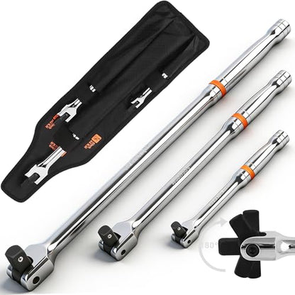 HORUSDY 3-Piece Breaker Bar Set with 180° Rotatable Head, 1/4'', 3/8'' and 1/2'' Drive, 6'', 10'', 15'' Length, Heavy Duty Breaker Bars with Chrome Vanadium Steel - style: 3-Piece 180° Rotatable Head