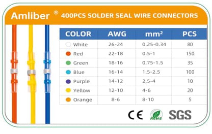 400PCS Solder Seal Wire Connectors, Heat Shrink Butt Connectors Solderstick Solder Stick Waterproof Wire Electrical Connector Kit for Marine Automotive Boat Truck Wire Joint (26-6 Gauge) - size: 400 PCS Solder Sticks Without Heat Gun