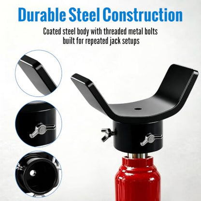 Bottle Jack Adapter,V-Shaped Axle Saddle, Adjustable Bolts (Black | V-shaped axle saddle helps position common 3 in and 4 in round axle tubes for RV, trailer and truck service - color: Black Bolts